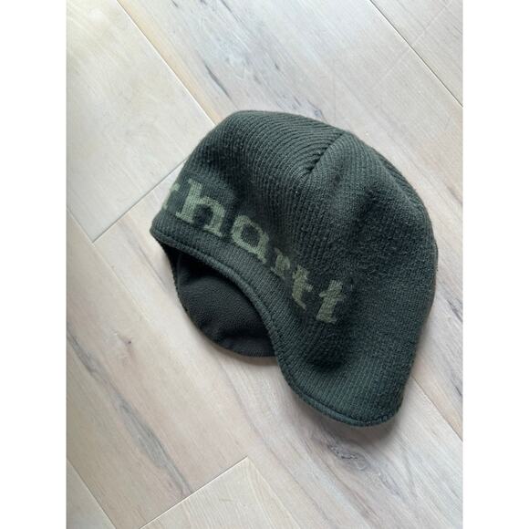 Carhartt Sherpa Lined Beanie Green Knit Covers ears Winter Outdoor - Picture 2 of 6
